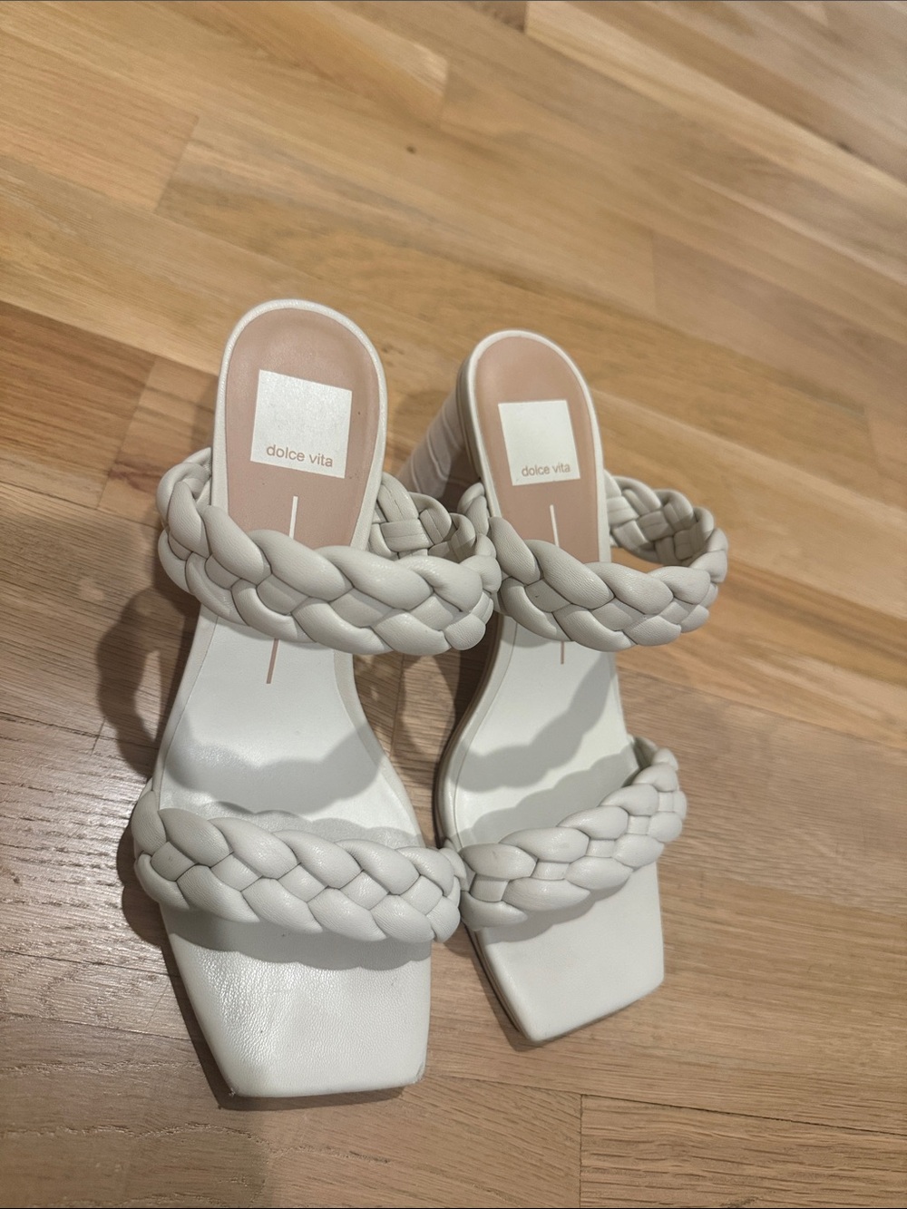 Dolce Vita Cream Paily Braided Double-Strap Heeled Sandals